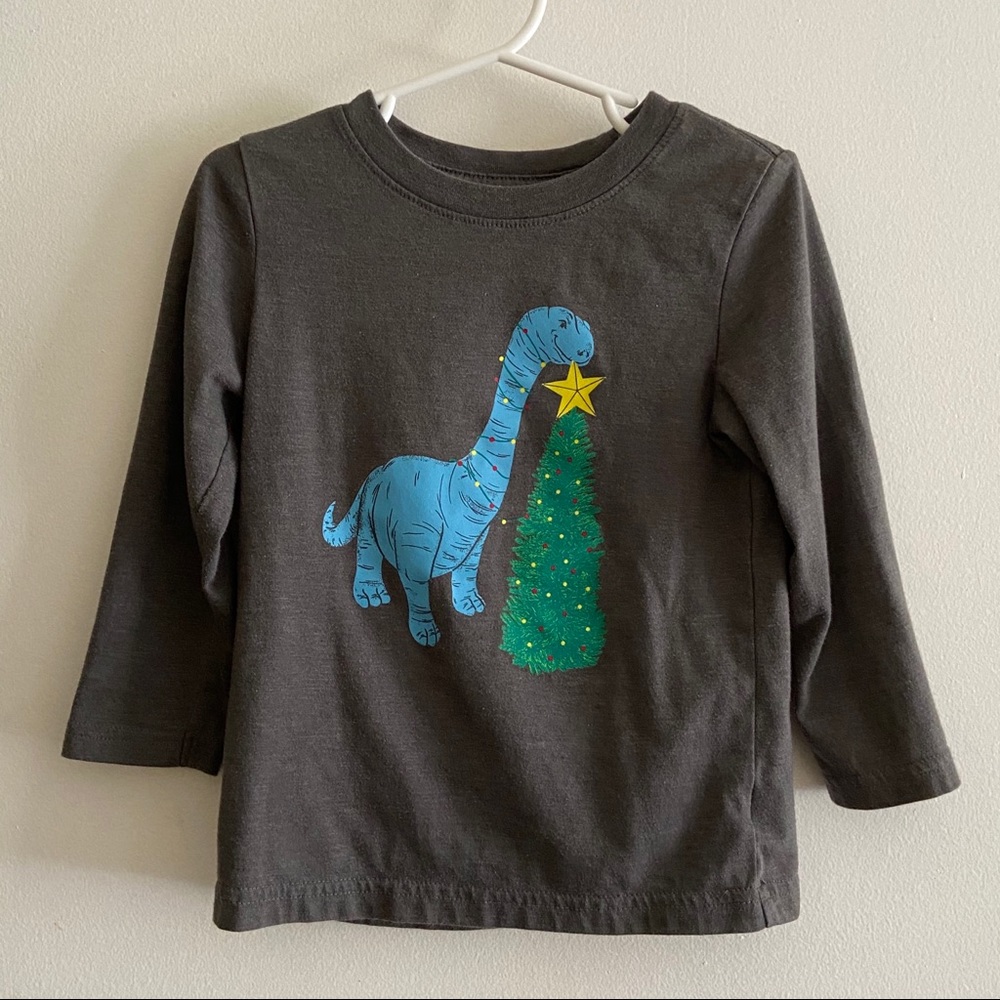 Gray Long-sleeve dinosaur Christmas shirt in 3T